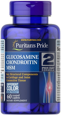 Thumbnail for The Triple Strength Glucosamine, Chondroitin & MSM 60 coated caplets from Puritan's Pride is a dietary supplement available in a convenient 60-capsule bottle. This formula specifically targets joint health by combining the powerful ingredients.