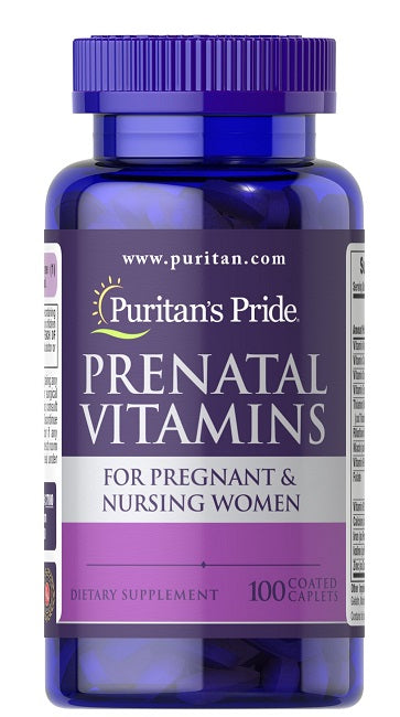 Puritan's Pride Vitamine Prenatali 100 Capsule rivestite studiate per le donne in gravidanza e in allattamento, arricchite con acido folico.