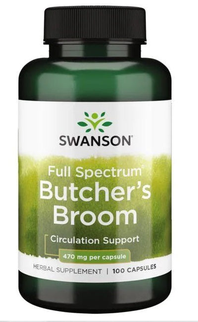 Swanson Butcher's Broom è un integratore alimentare disponibile in 100 capsule, ciascuna contenente 470 mg.