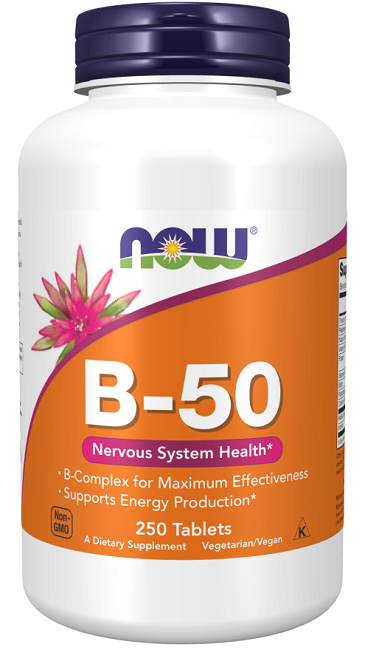 Now Foods Vitamins B-50 complex 250 tablets is a vitamin B-50 complex that promotes cardiovascular health and supports mental health.