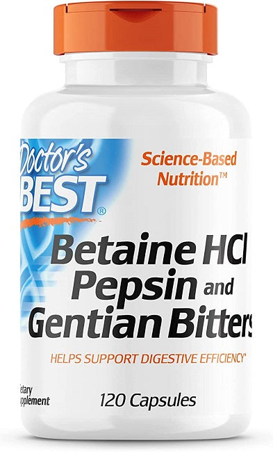 Doctor's Best Betaina HCL Pepsina e Genziana, integratore alimentare in 120 capsule.
