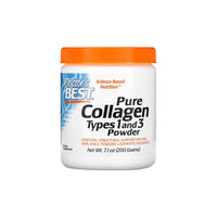 Una bottiglia importante di Doctor's Best Pure Collagen Types 1 and 3 Powder 200 g per le articolazioni.