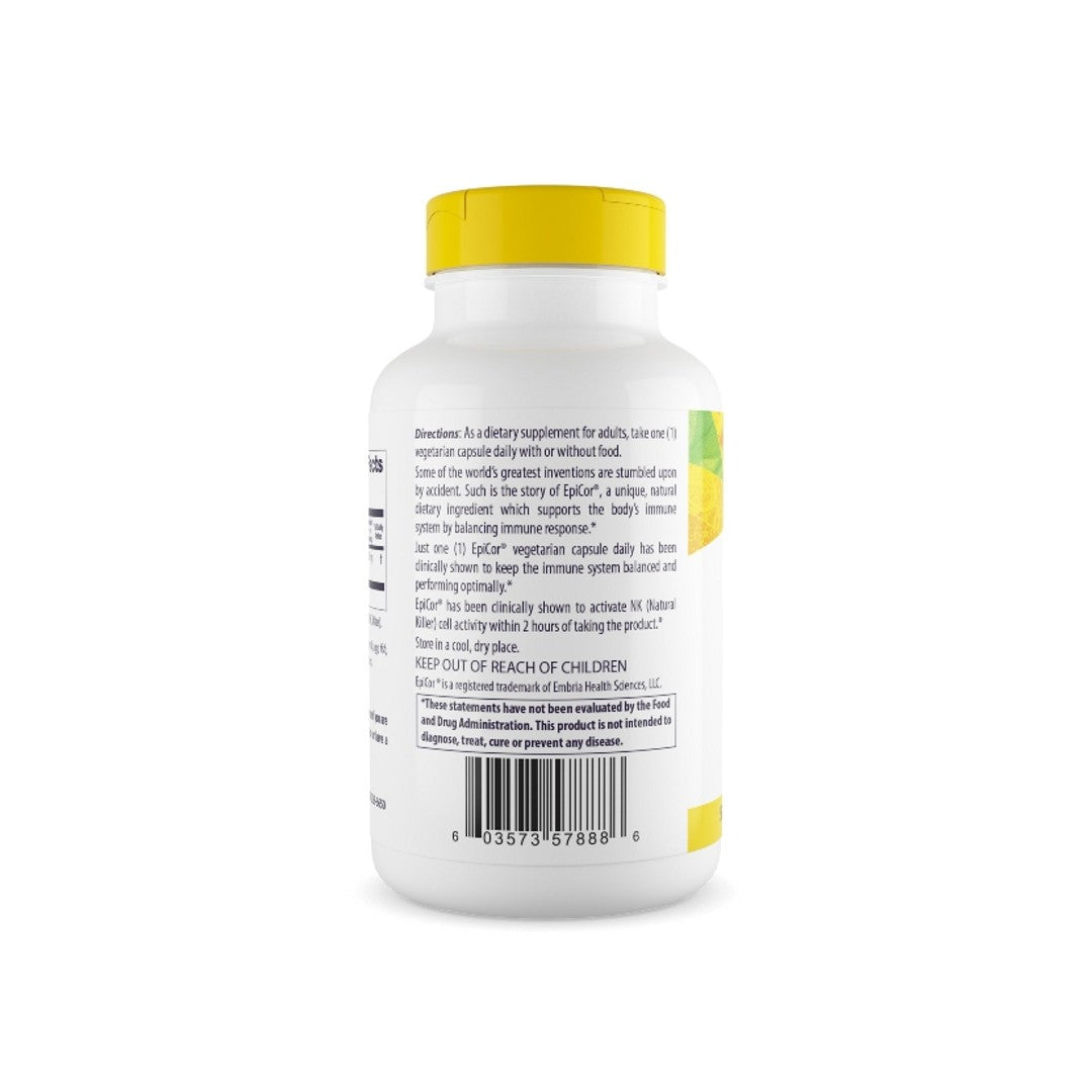 Un flacone di Healthy Origins Epicor 500 mg 150 capsule vegetali su sfondo bianco.