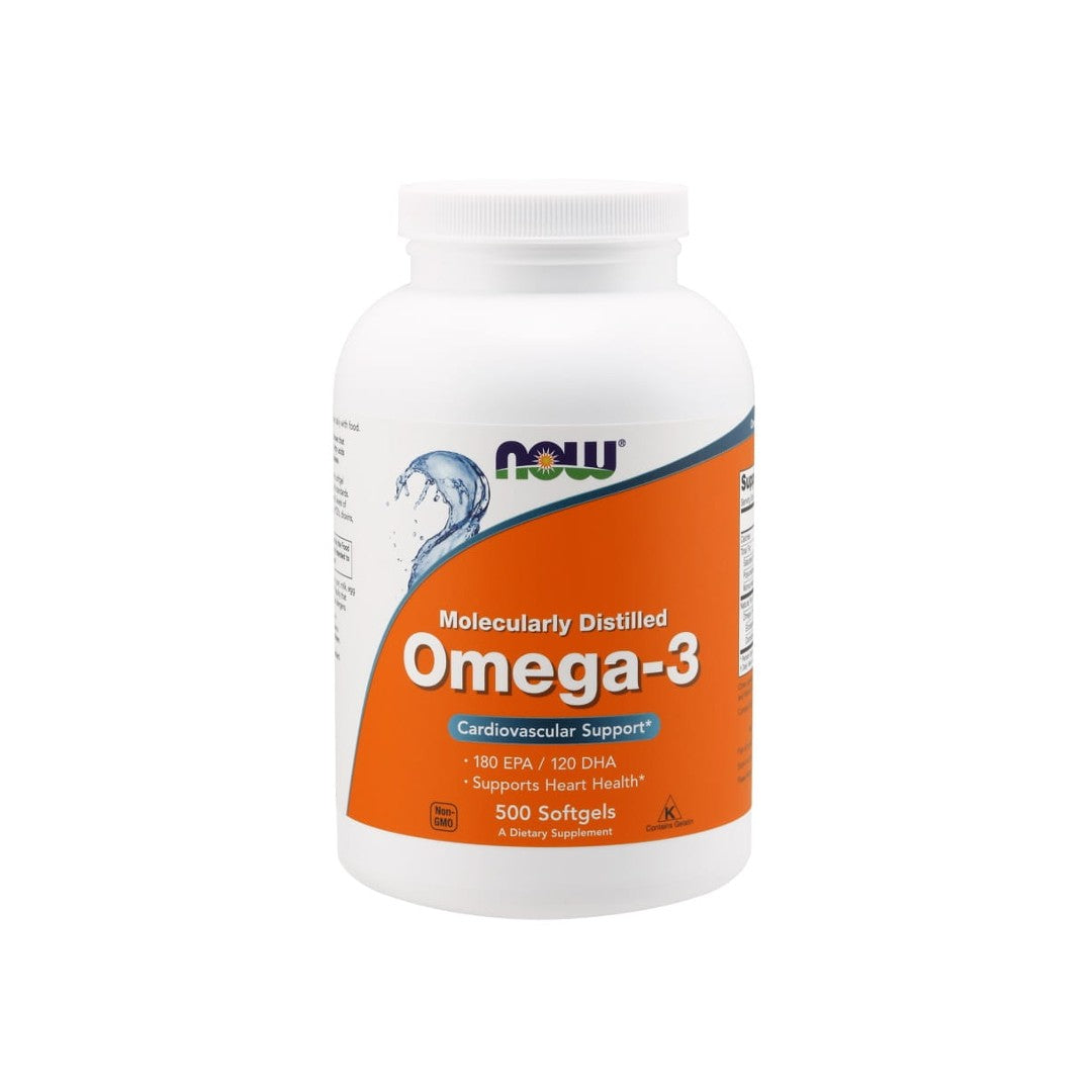 Now Foods Omega-3 180 EPA/120 DHA 500 capsule softgel promuovono la salute del cuore e supportano il sistema circolatorio.