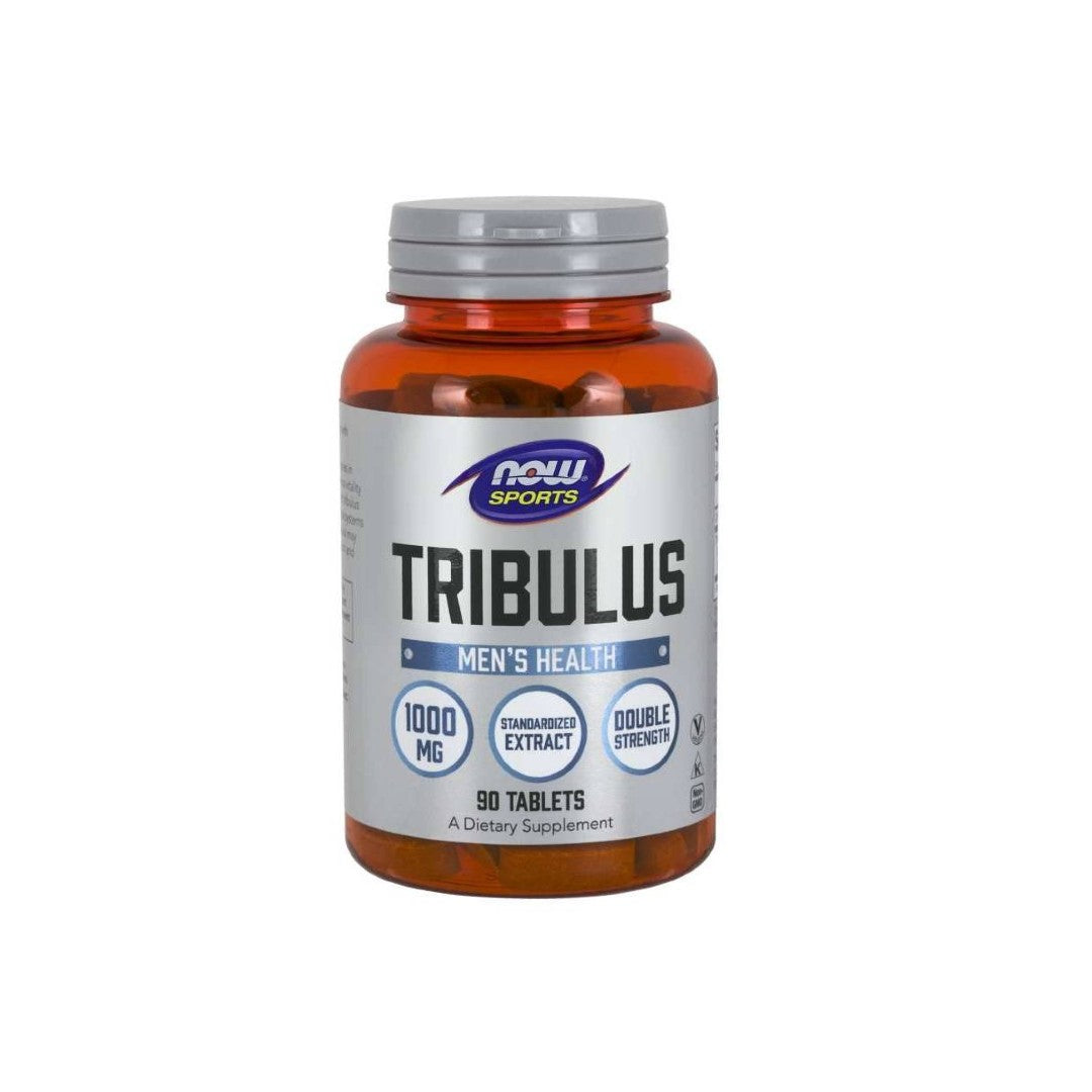 Un flacone di Now Foods Tribulus Terrestris Extract 1000 mg 180 compresse, un farmaco naturale noto per le sue potenziali proprietà di aumento del testosterone.
