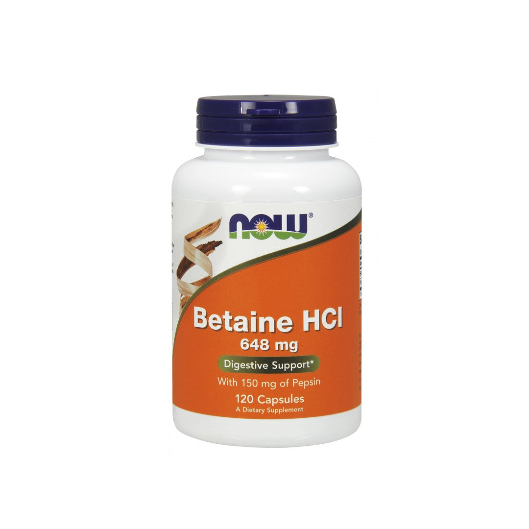 Now Foods Betaina HCI 648 mg 120 capsule vegetali, un integratore alimentare.