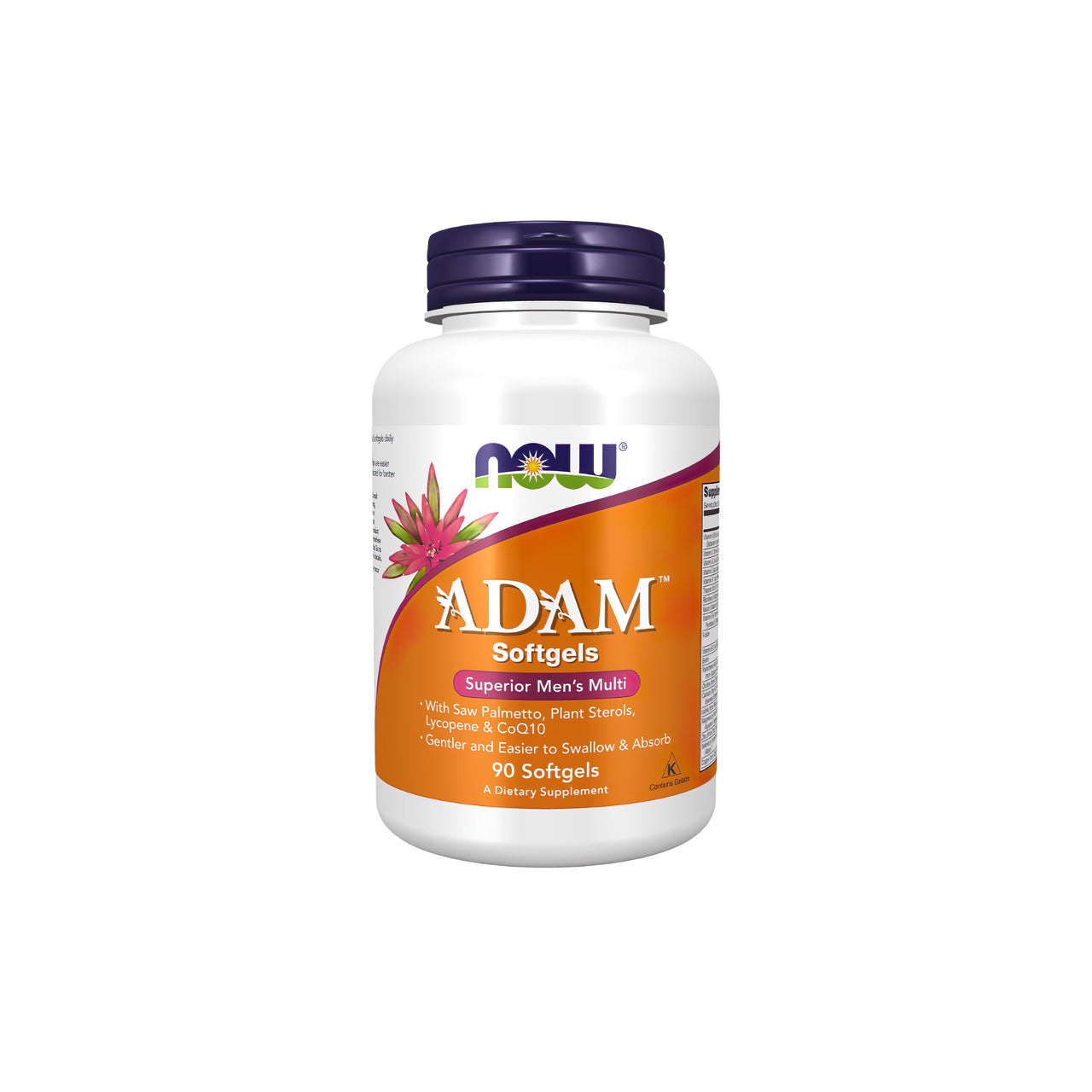 Un flacone di Now Foods ADAM Multivitamins & Minerals for Man 90 gel con vitamina c.