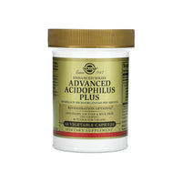 Una bottiglia di Solgar Advanced Acidophilus Plus 60 capsule vegetali.