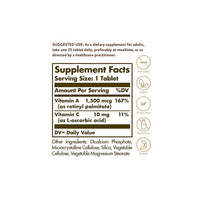 Miniatura di un'etichetta che mostra gli ingredienti dell'integratore di vitamina A 1500 mcg (5000 UI) 100 compresse di Solgar.