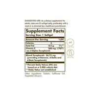 Miniatura di un'etichetta che mostra gli ingredienti di un integratore Solgar per la salute cardiovascolare, con la Vitamina E 268 mg (400 UI) 100 Softgel come supporto antiossidante chiave.