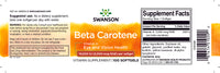 Miniatura di un'etichetta di integratore alimentare per Swanson Beta-Carotene - 10000 UI 100 softgels Vitamina A.