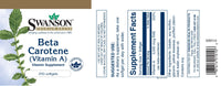 Miniatura per Swanson Beta-Carotene - 10000 IU 250 softgels La vitamina A è un'etichetta di integratore alimentare.