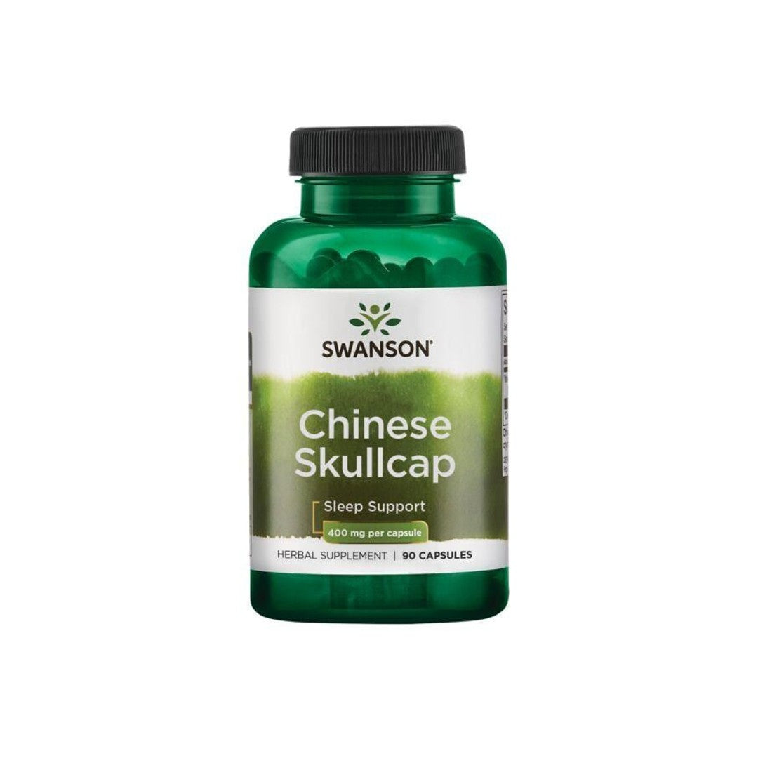 Un flacone di Swanson Chinese Skullcap - 400 mg 90 capsule.