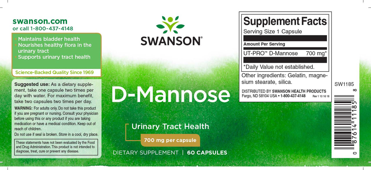 Un'etichetta per Swanson D-Mannosio - 700 mg 60 capsule.