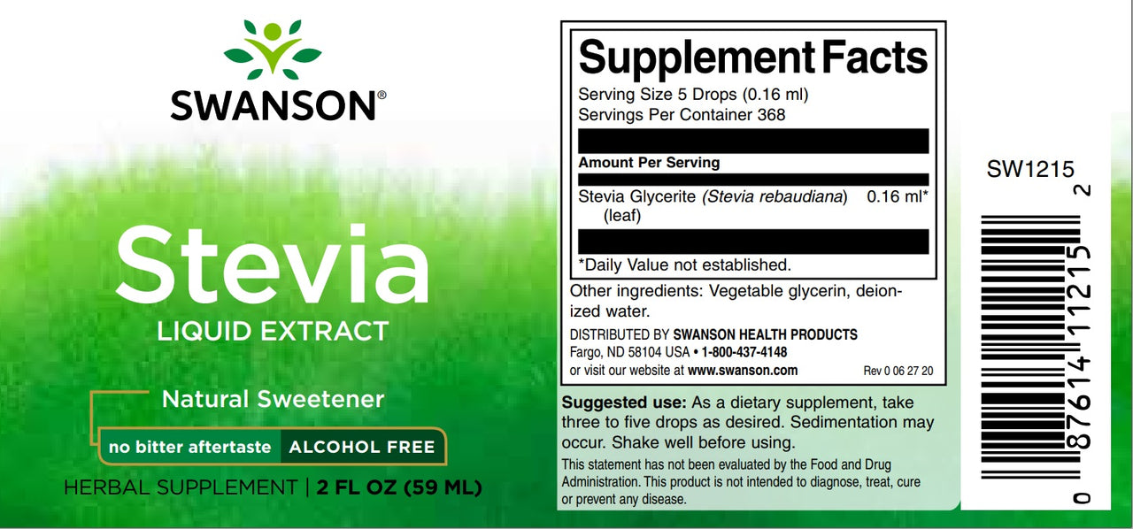 Swanson Stevia Liquid Extract - 59 ml - a healthy alternative sugar substitute.