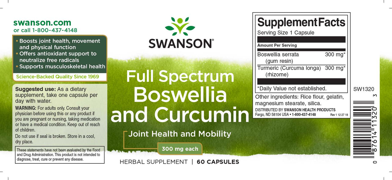 Swanson Boswellia e Curcumina - integratore alimentare in 60 capsule.