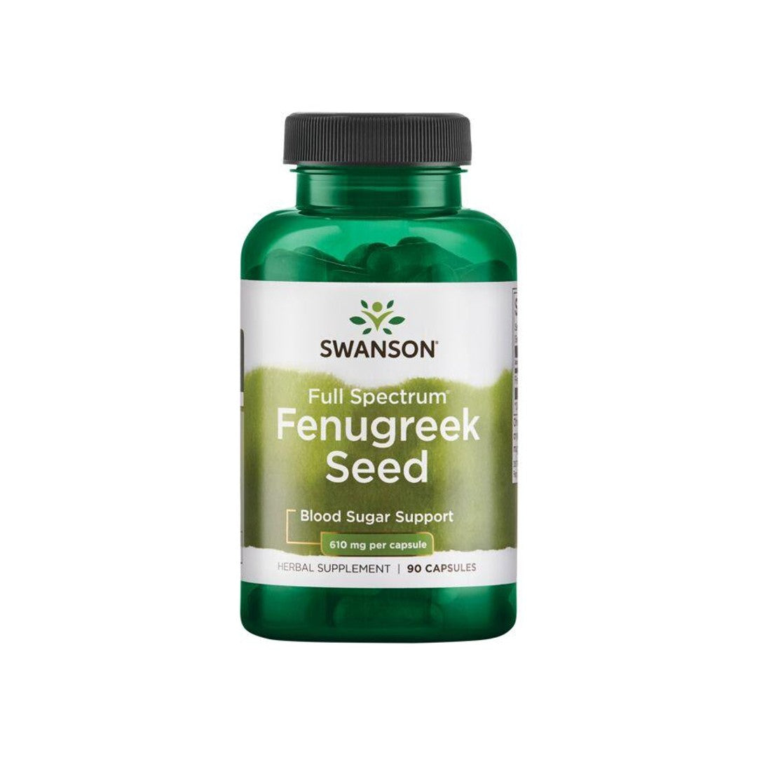 Un flacone di semi di fieno greco Swanson- 610 mg 90 capsule.