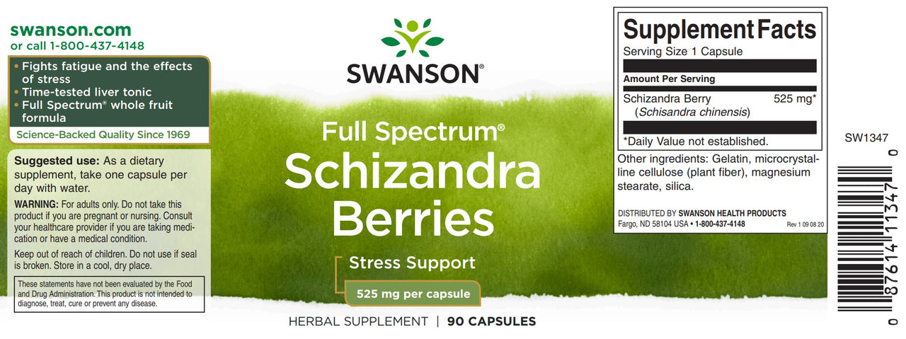 Swanson Bacche di Schizandra - 525 mg 90 capsule, un potente adattogeno e tonico per il fegato.