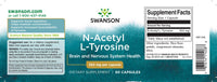 Anteprima per Swanson N-Acetil L-Tirosina - 350 mg 60 capsule è un integratore alimentare che favorisce un migliore assorbimento e una maggiore concentrazione, supportando anche la regolazione dell'umore.
