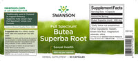 Miniatura dell'etichetta dell'integratore alimentare Swanson'Butea Superba Root - 400 mg 60 capsule.