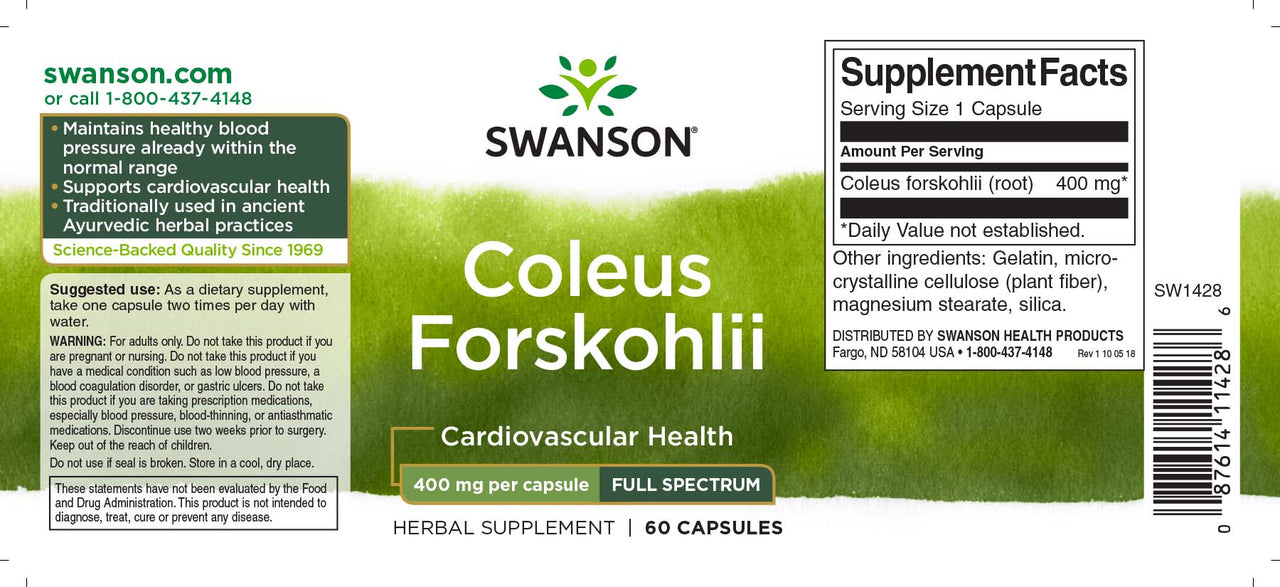 Coleus forskohlii - Swanson Coleus Forskohlii 400 mg 60 capsule.