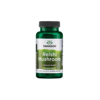 Un flacone di Funghi Reishi 600 mg 60 Capsule Vegetali di Swanson, noti per i loro benefici sulla salute immunitaria e le loro proprietà antiossidanti.