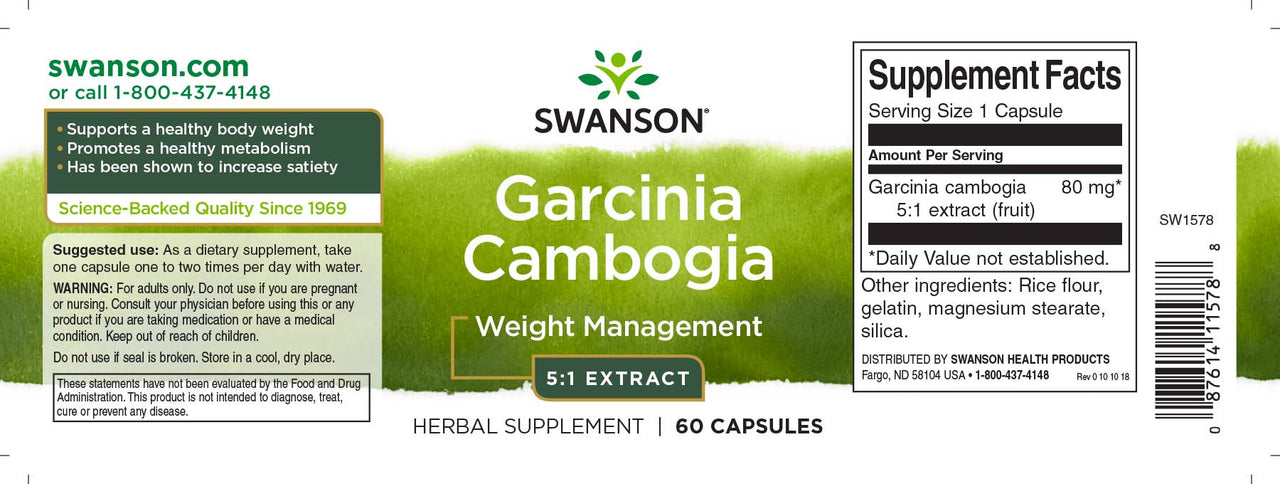 Swanson Estratto di Garcinia Cambogia 5:1 - 60 capsule di integratore per la perdita di peso.