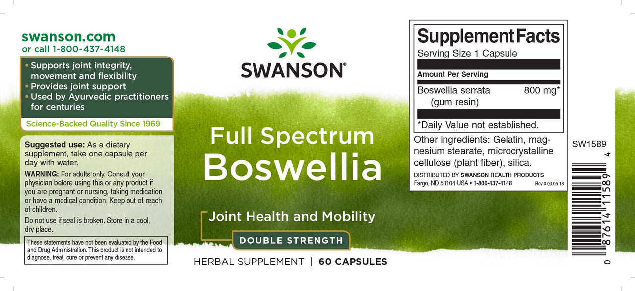 Swanson Boswellia - 800 mg 60 capsule Integratore alimentare.