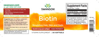 Miniatura dell'etichetta dell'integratore alimentare Swanson Biotin - 10000 mcg 60 softgel.