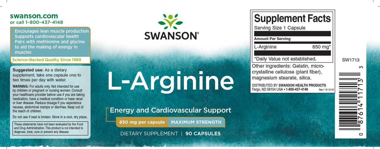 L-Arginina - 850 mg 90 capsule - etichetta