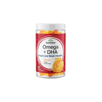 Miniatura per Un barattolo di Swanson Omega plus DHA 60 gummies - Citrus su sfondo bianco, che fornisce acidi grassi essenziali per promuovere la salute del cuore e gestire i livelli di colesterolo e trigliceridi.