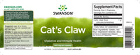 Miniatura per l'etichetta dell'integratore Swanson's Cats Claw - 500 mg 100 capsule.