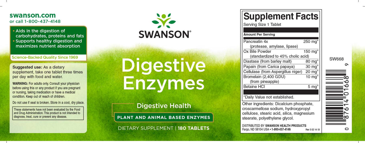 Un'etichetta per Swanson Enzimi digestivi - 180 compresse.