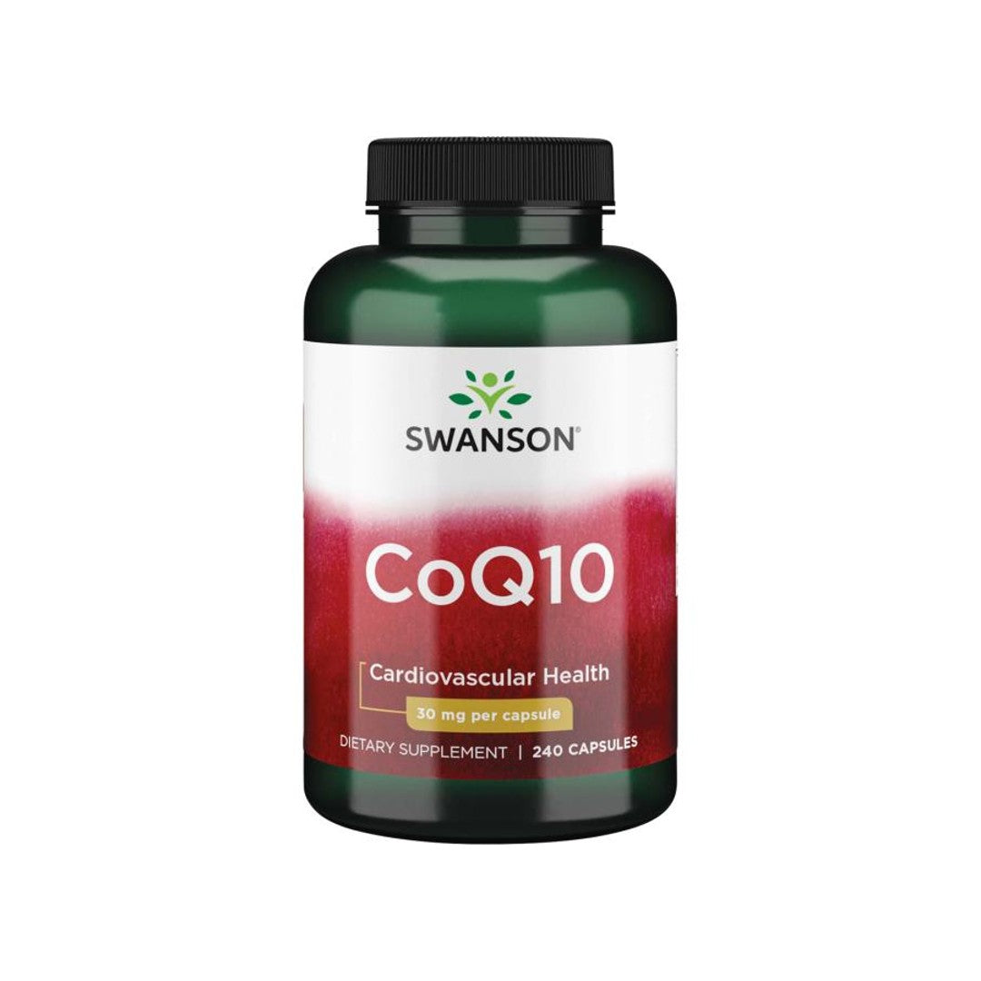 Un flacone di Swanson Coenzima Q10 - 30 mg 240 capsule.