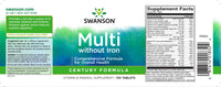 Miniature per L'etichetta di Swanson Multi senza ferro - 130 compresse fornisce minerali e vitamine essenziali per colmare le lacune nutrizionali.