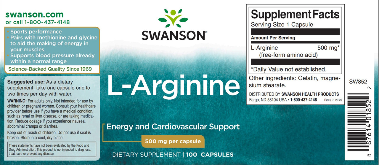 L-Arginina - 500 mg 100 capsule - etichetta