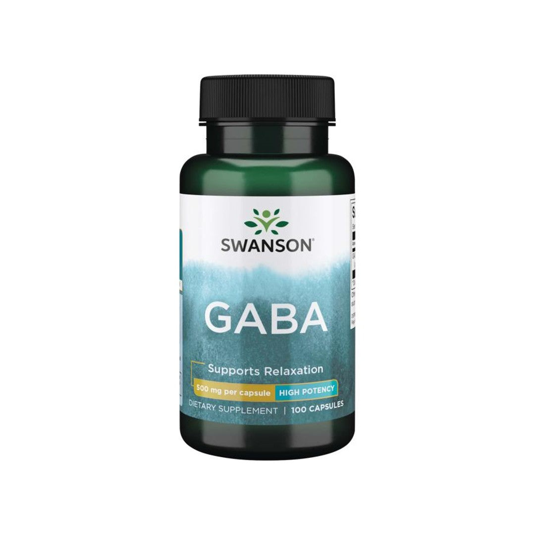 Un flacone di Swanson GABA - 500 mg 100 capsule.