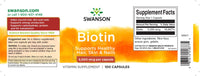 Miniatura per l'etichetta dell'integratore alimentare Swanson Biotin - 5 mg 100 capsule.