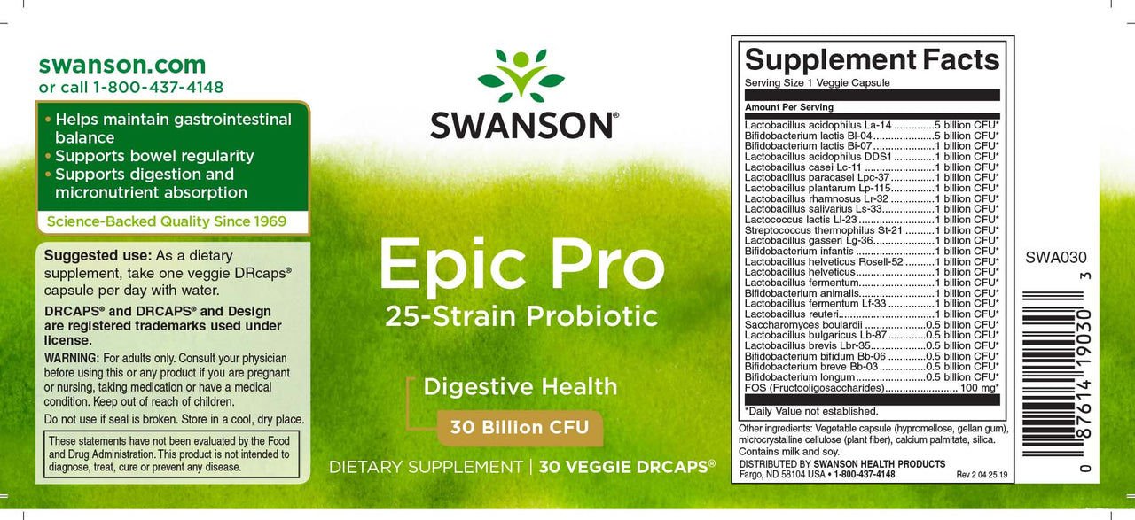 Epic Pro 25-Strain Probiotic - 30 capsule vegetali da Swanson