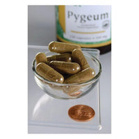 Miniatura di Swanson Pygeum Bark and Extract - 120 capsule in una ciotola accanto a un penny, per promuovere la salute della prostata.
