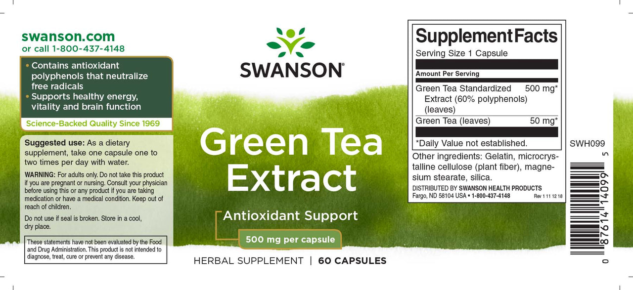 Swanson Estratto di tè verde - 500 mg 60 capsule.