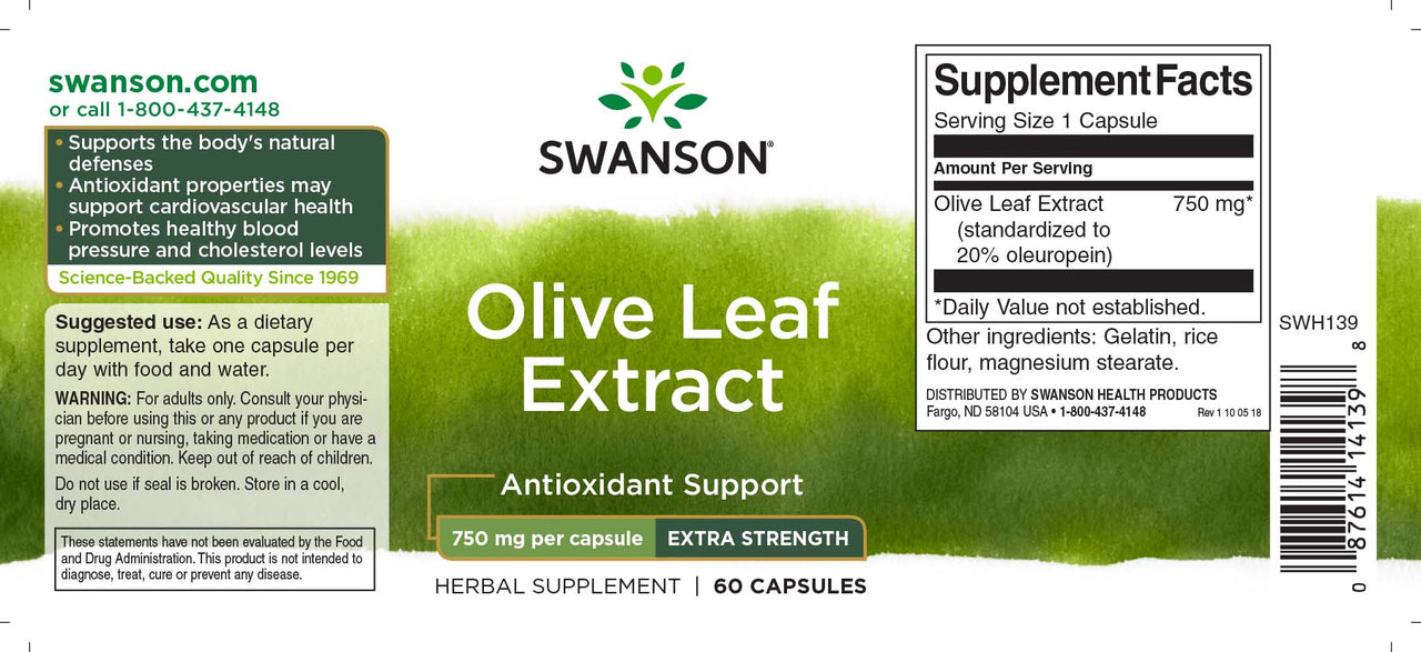 Swanson L'estratto di foglie di olivo - 750 mg 60 capsule offre proprietà antiossidanti fondamentali per sostenere la salute cardiovascolare e aumentare le difese immunitarie.