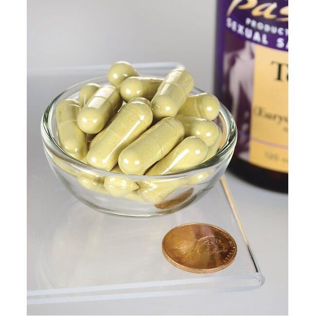 Una ciotola di Tongkat Ali - 400 mg 120 capsule accanto a una bottiglia di Swanson per la salute ormonale e il desiderio sessuale.
