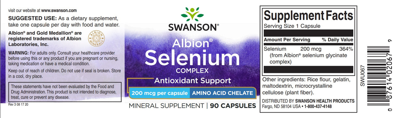 Complesso di selenio - 200 mcg 90 capsule Albion Chelated - etichetta