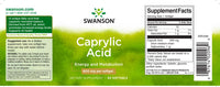 Miniatura dell'etichetta di un integratore alimentare Swanson Acido caprilico - 600 mg 60 softgel.