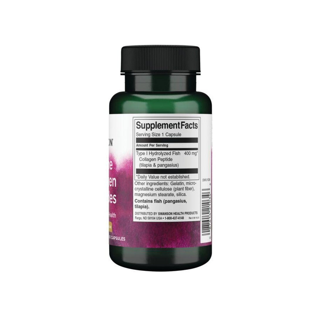 Un flacone di Collagene Marino - 400 mg 60 capsule con etichetta viola, Swanson.