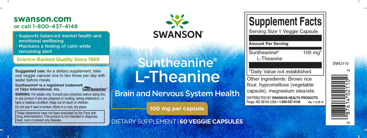 L-Teanina - 100 mg 60 capsule vegetali - etichetta