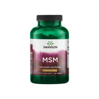 Miniatura per Uno sfondo bianco che mostra un flacone di Swanson MSM - 1.500 mg 120 compresse, noto per i suoi benefici per le articolazioni e le sue proprietà antinfiammatorie.