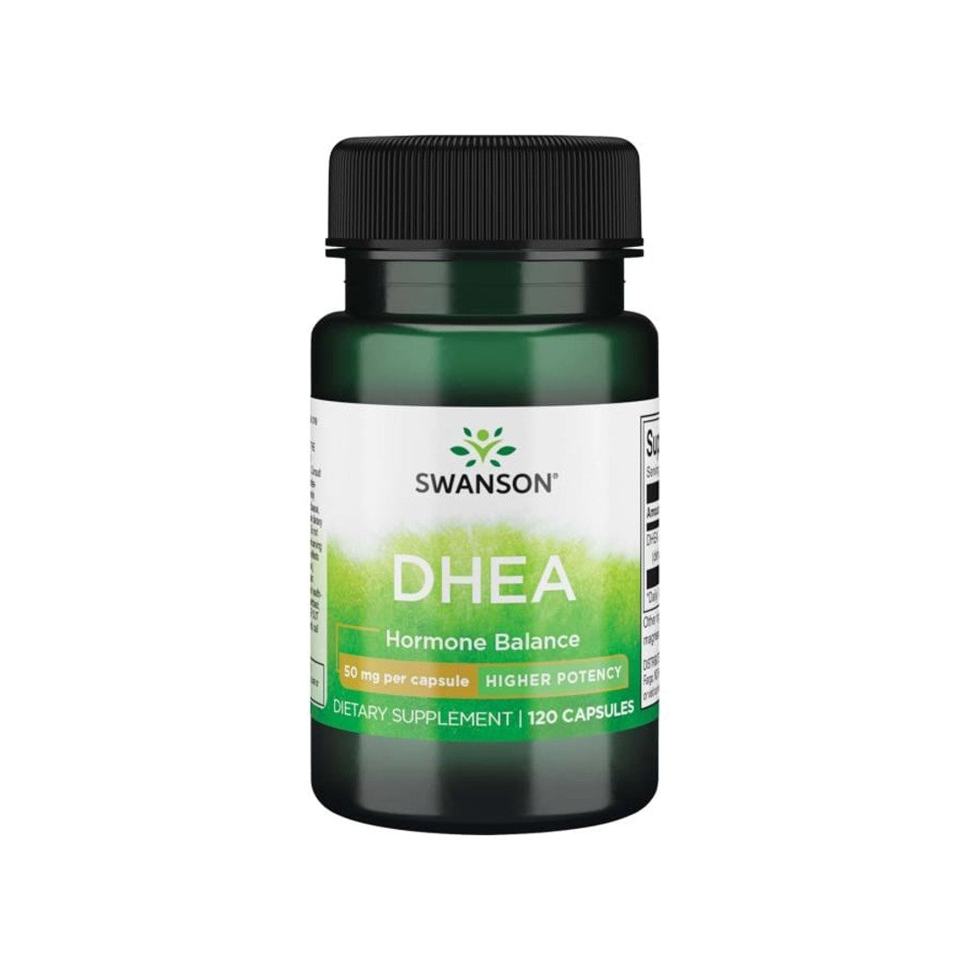 Un flacone di Swanson DHEA - 50 mg 120 capsule.