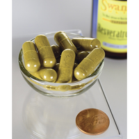 Thumbnail for A bowl of Swanson Resveratrol - 100 mg 30 capsules providing antioxidant protection next to a bottle of olive oil for cardiovascular wellness.